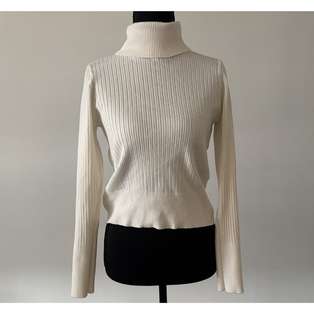 Turtleneck Ribbed‎ Cream Sweater CYRUS women’s Small Capsule Academia Neutrals
